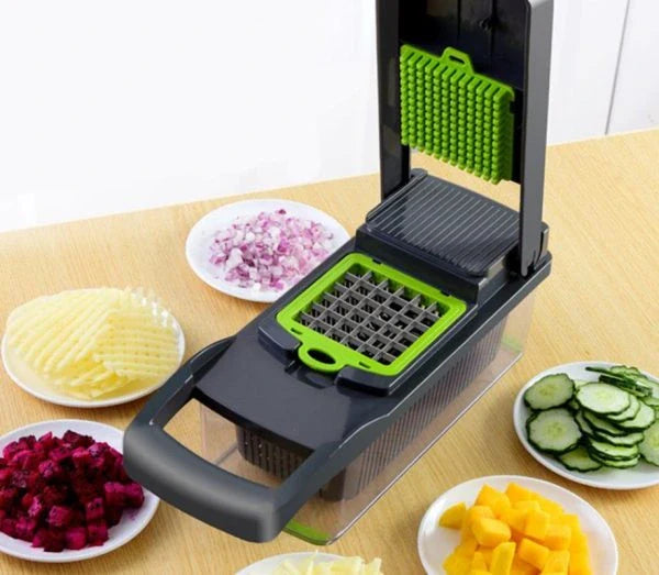 16-in-1 Multifunction Vegetable Slicer & Chopper with Basket – Fruit, Potato & Carrot Grater