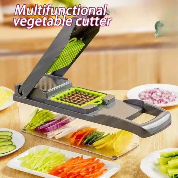 16-in-1 Multifunction Vegetable Slicer & Chopper with Basket – Fruit, Potato & Carrot Grater