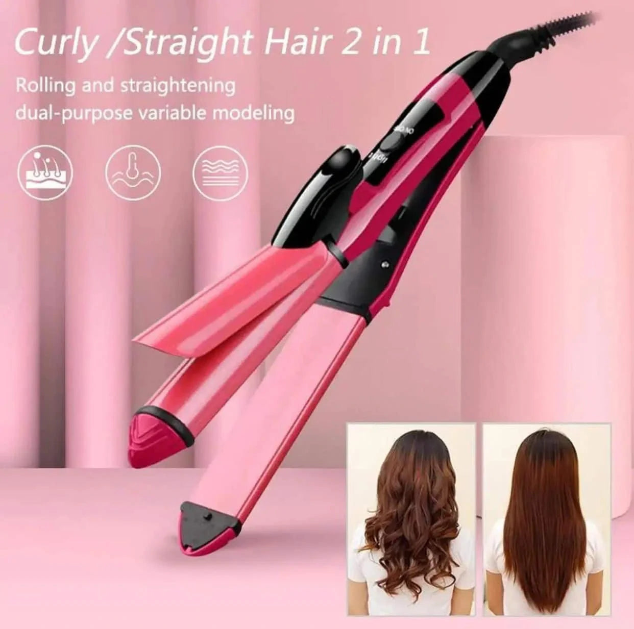 2 in 1 Hair Straightener-Fast Heat, Sleek Results