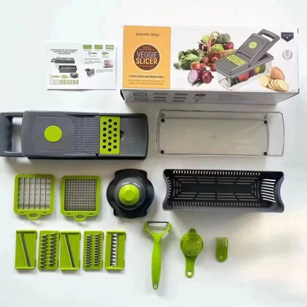 16-in-1 Multifunction Vegetable Slicer & Chopper with Basket – Fruit, Potato & Carrot Grater